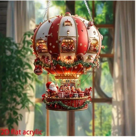 Christmas hot air balloon Santa Acrylic flat ornaments, bedroom and living room wall decoration