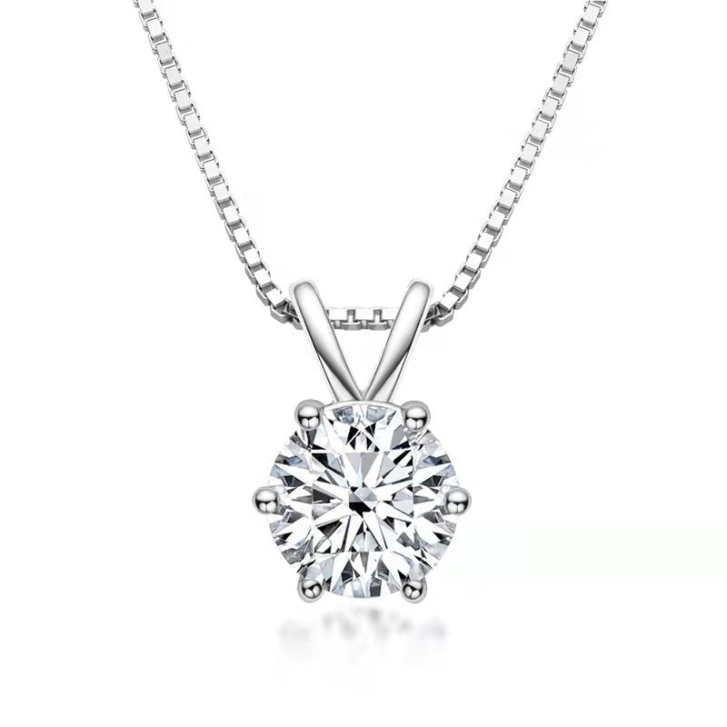 Moissanite necklace women's high-end sense single diamond six-claw pendant clavicle chain silver jewelry gifts Douyin live foreign trade spot