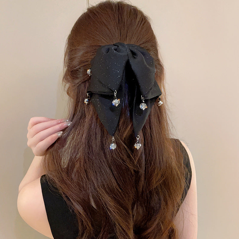 Vintage satin bow grab clip women's high-end temperament elegant low ponytail clip back of the head clip headwear hairpin