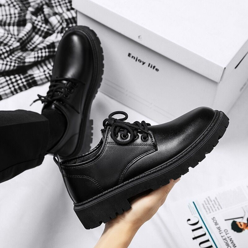 Spring men's shoes new breathable waterproof black leather shoes chef shoes men's korean version of versatile thickness board shoes work shoes