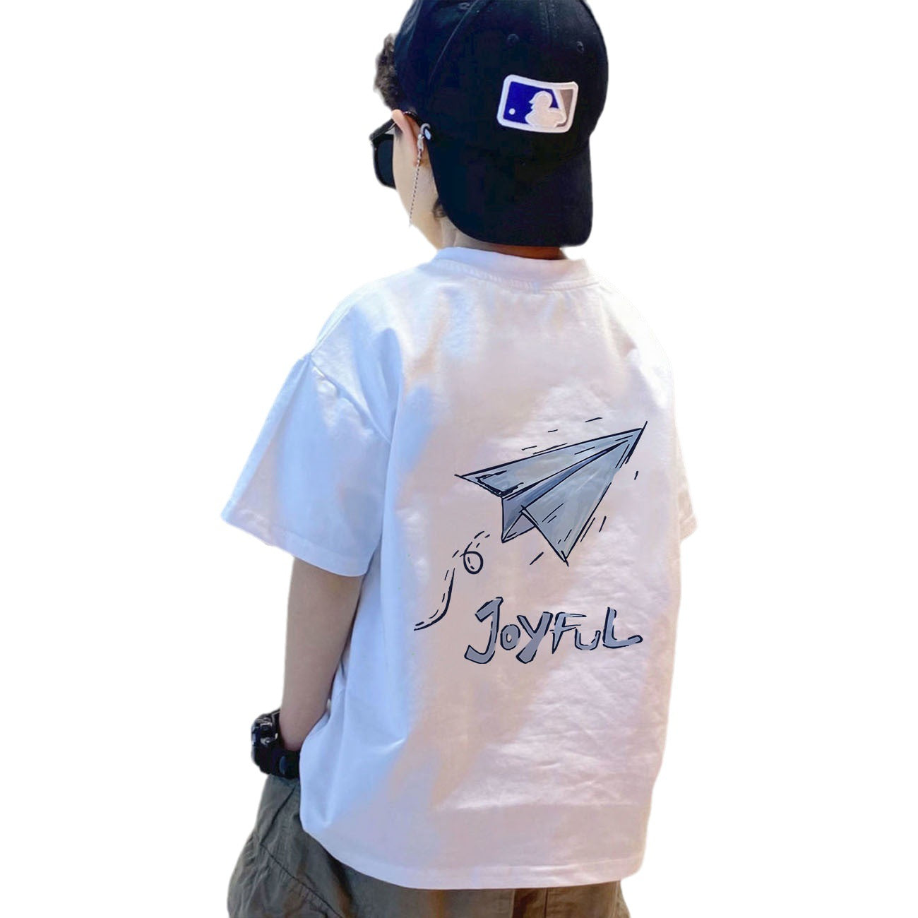 Cotton boy short sleeve children's summer white t-shirt 2023 new middle and big children's summer boys fashion top trend