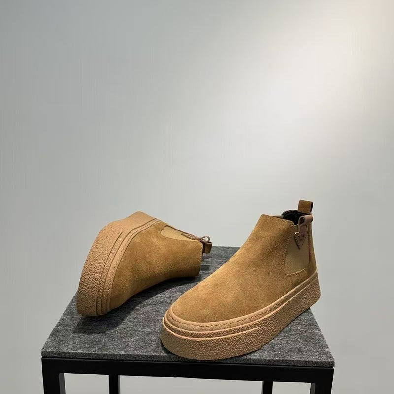 Chelsea boots men's 2025 new solid color Martin boots versatile retro pedal high-top boots platform boots for men