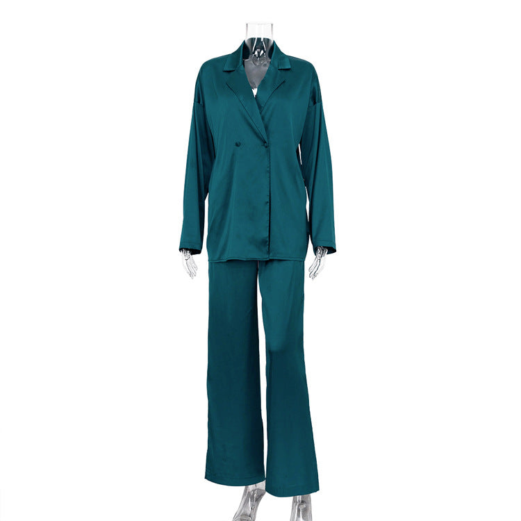 European and American ins style 2025 new fashion casual drape satin suit trousers two-piece set women's high-end wholesale