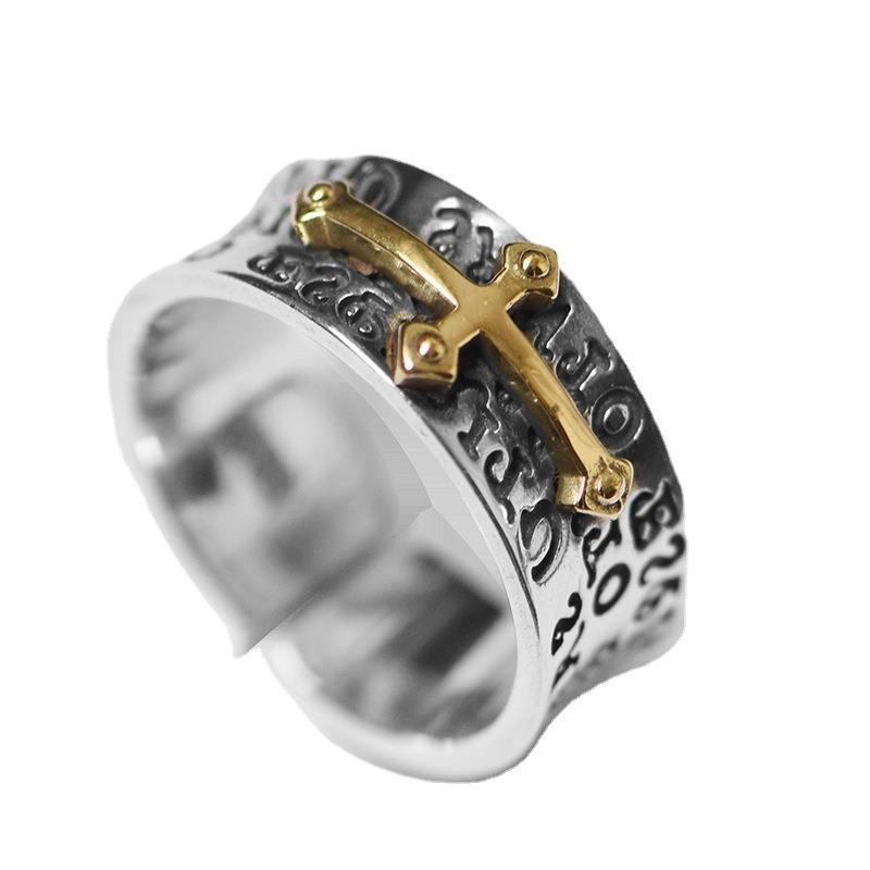 New Taigu Open Cross Ring Personality Retro Fashion Trendy European and American Silver Adjustable Men's Ring Silver Jewelry