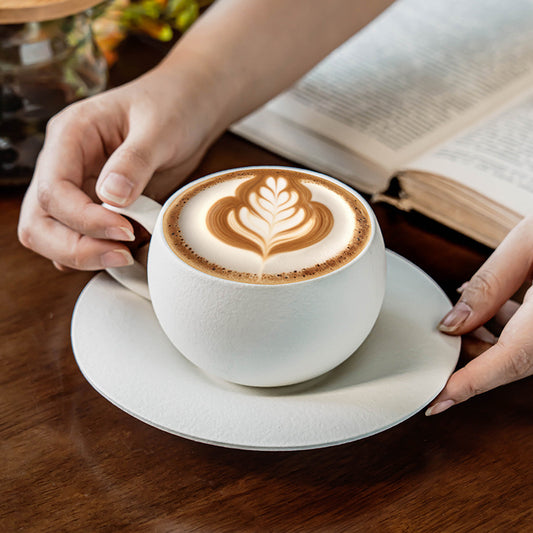 High-grade solid color coffee cup wholesale ceramic cup saucer set for home simple breakfast mug restaurant latte art cup