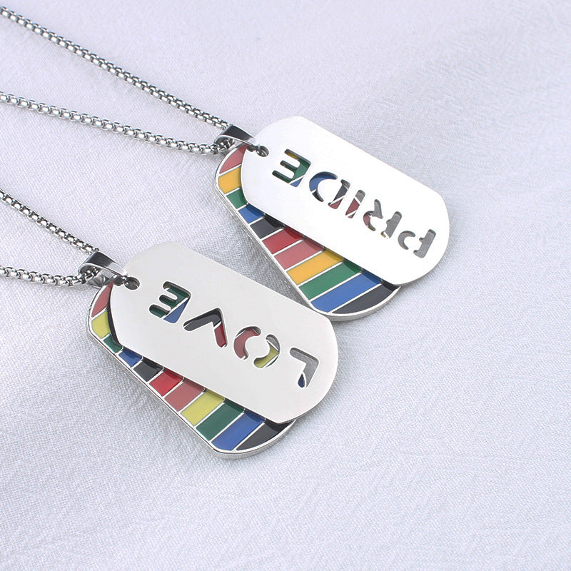 Men's Necklace European and American Fashion Color Military Brand Stainless Steel Pendant Letter Double Brand Sweater Chain Women's Jewelry Wholesale
