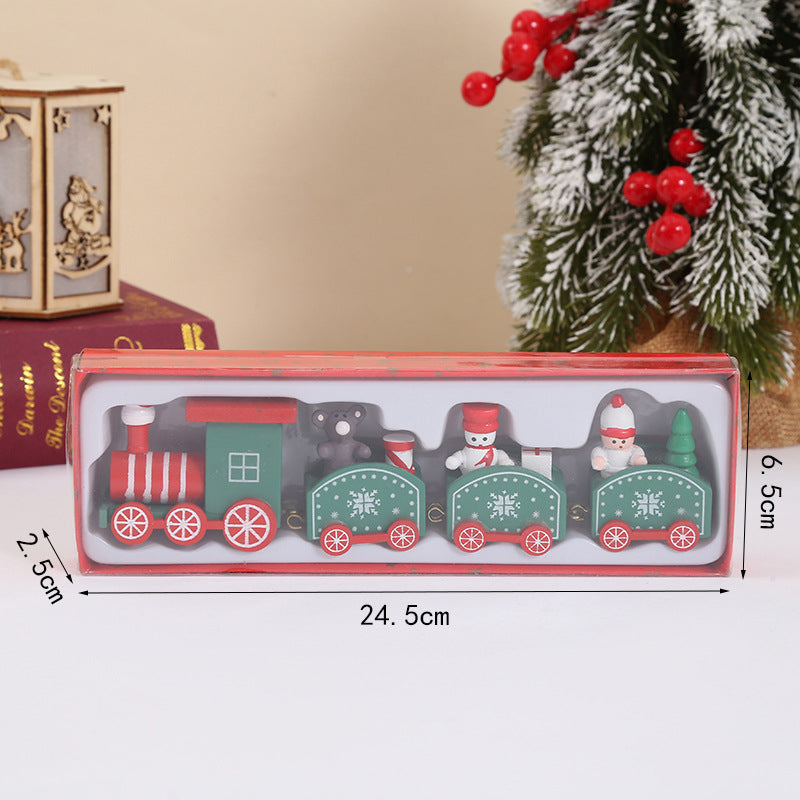 Cross-border special Christmas decorations, wooden four-section train children's holiday gift window table ornaments