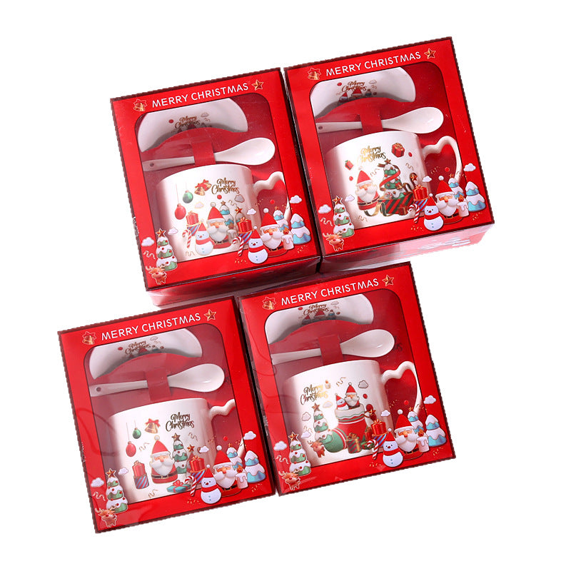 Cross Border Water Cup Christmas Gift Cartoon Personality Santa Claus Ceramic Mug Breakfast Cup Practical Gift Set