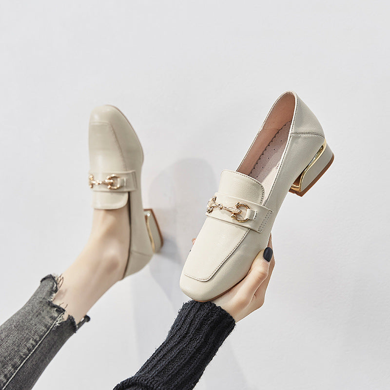 ZHR2023 spring and autumn new shoes, women's casual and versatile, square scalp shoes, slip-on shoes, block heels, work loafers