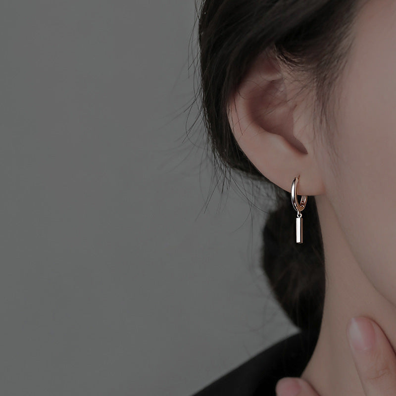 925 sterling silver needle small silver bar earrings 2023 new trendy high-end light luxury earrings niche design women's earrings