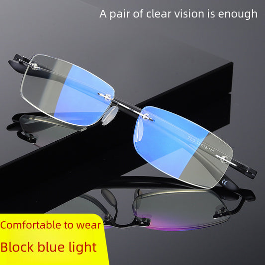 2028 New Fashion TR90 Material Reading Glasses Old Man Frameless HD Elegant Cutting Edge Anti-Blue Light Presbyopia