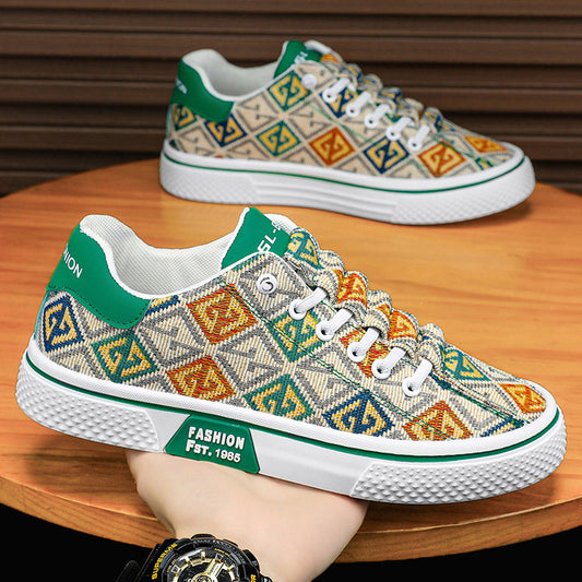 Summer 2024 New Trendy Versatile Breathable Casual Canvas Shoes Men's Round Toe Low Top Flat Men's Sneakers Trendy Shoes