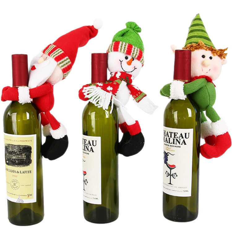 Christmas wine bottle decoration Christmas knitted wine set scarf hat set red wine bottle cover old man wine bottle set deer