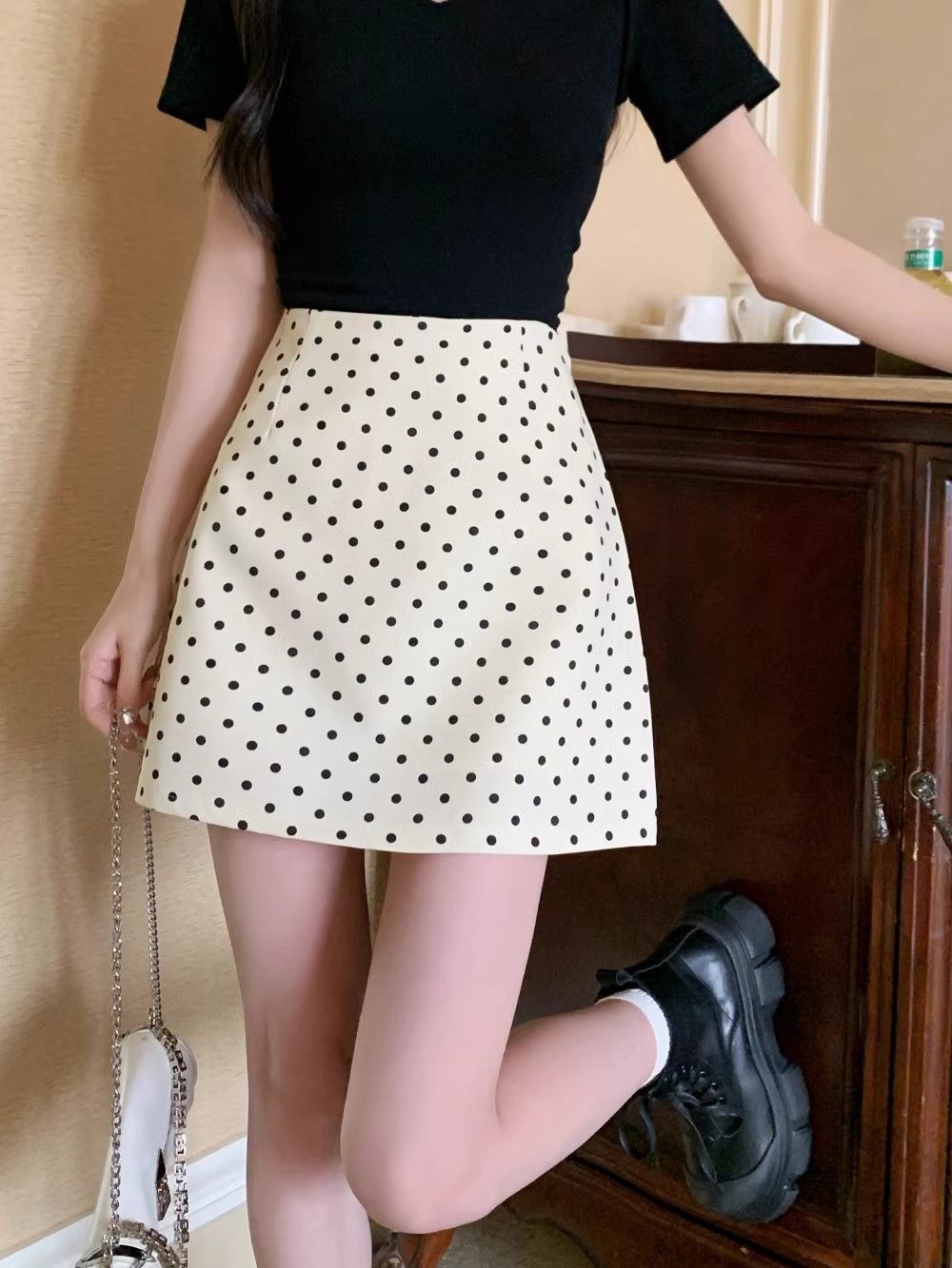 Jane Manni polka dot skirt, summer casual and versatile, hip skirt, female hottie, high waisted A-line skirt, suit short skirt
