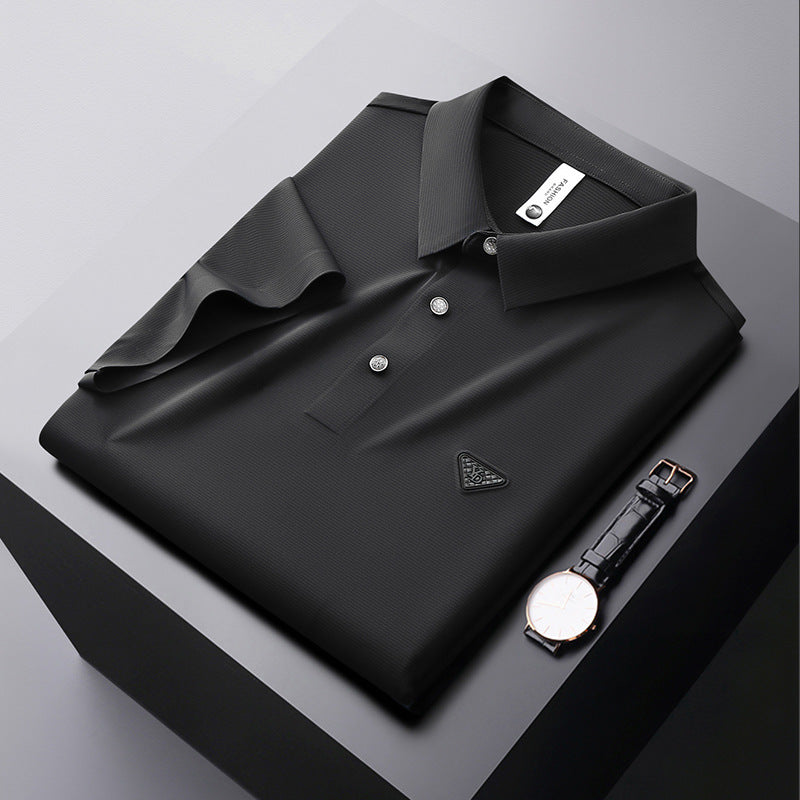 Seamless short sleeve polo shirt men's high-end men's professional casual fashion men's t-shirt trendy light luxury black top