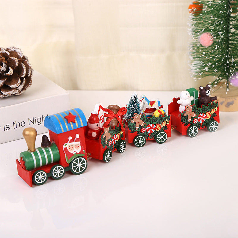 2024 Cross-border Wooden Four Festival Five Star Train Christmas Decoration Ornament Holiday Gifts