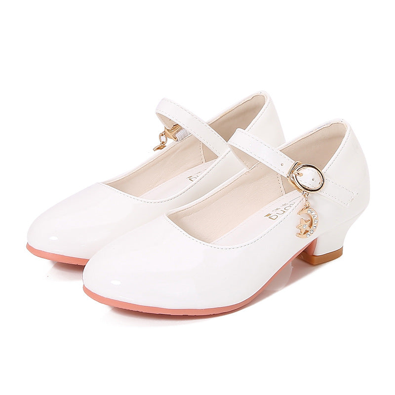 Girls High Heels 2025 New White Princess Leather Kids Shoes Performance Student Shoes 25-40 Size Kids Dance Shoes 5