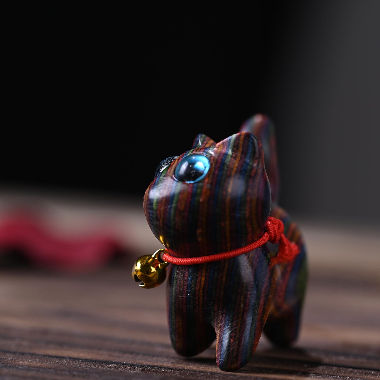 Rainbow wood carving cute cat handle piece rainbow tilted head kitten mini tabletop ornament crafts home ideas