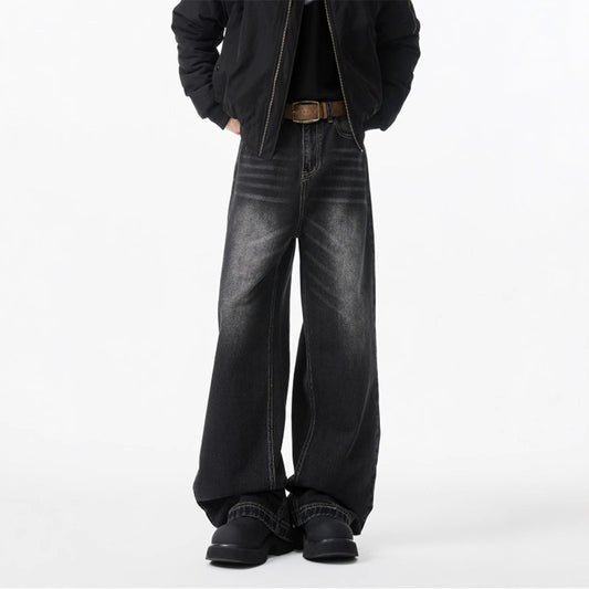 American cleanfit wide-leg jeans, men's spring and autumn straight-leg loose trousers, handsome, high-quality men's pants, tide