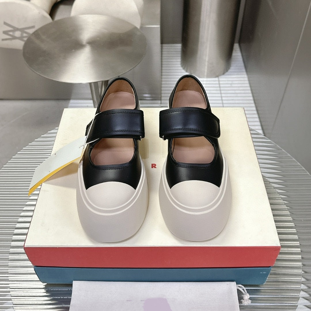 Mary Jane shoes for women, Zhao Lusi, the same Velcro big-toed shoes, cute shoes, thick-soled heightened leather toe single shoes women