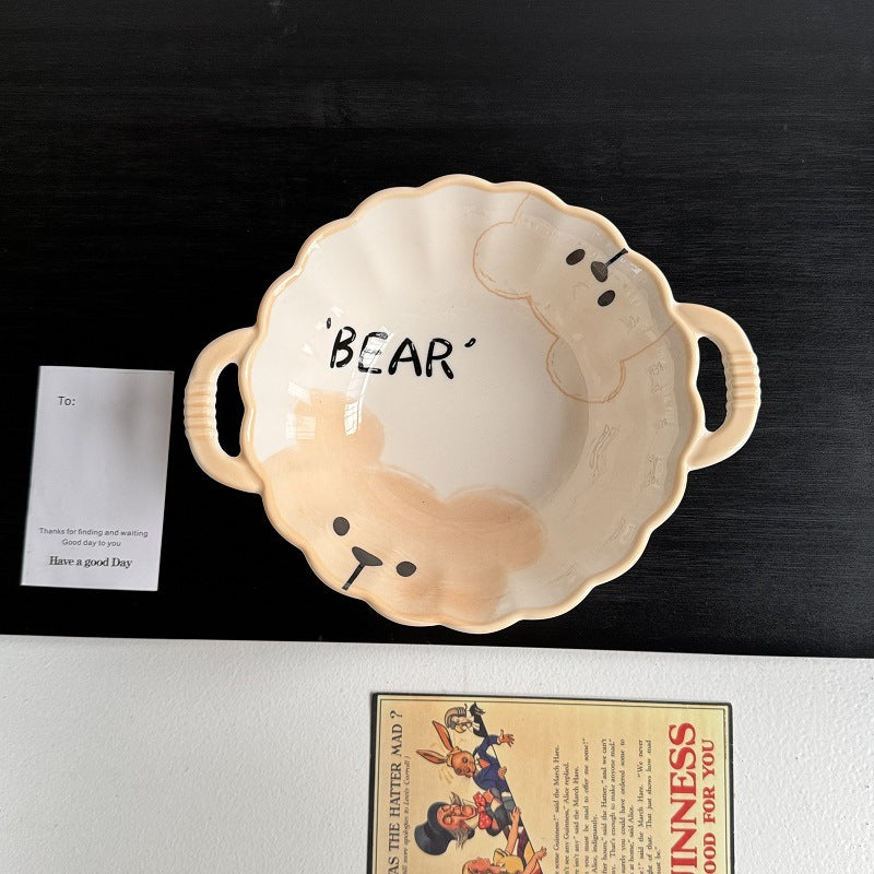 Cartoon Cute Bear Ceramic Dishes Tableware Home Kids Small Bowl Snack Saucer Yogurt Bowl Cute Bowl Plate Set