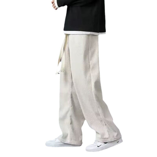 Autumn and winter corduroy pants, men's loose straight slacks, Korean trendy sports wide-legged and versatile trousers