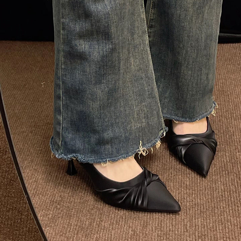 Art examination broadcast host, off-white high heels, women's stiletto heels, spring 2025 pointed toes, no tired feet, commuting professional shoes