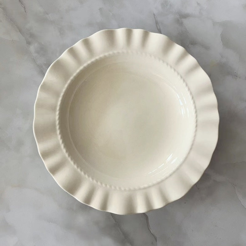 French straw hat plate, creamy deep dish, pasta plate, salad plate, high-end lace Western dish, vegetable plate, tableware