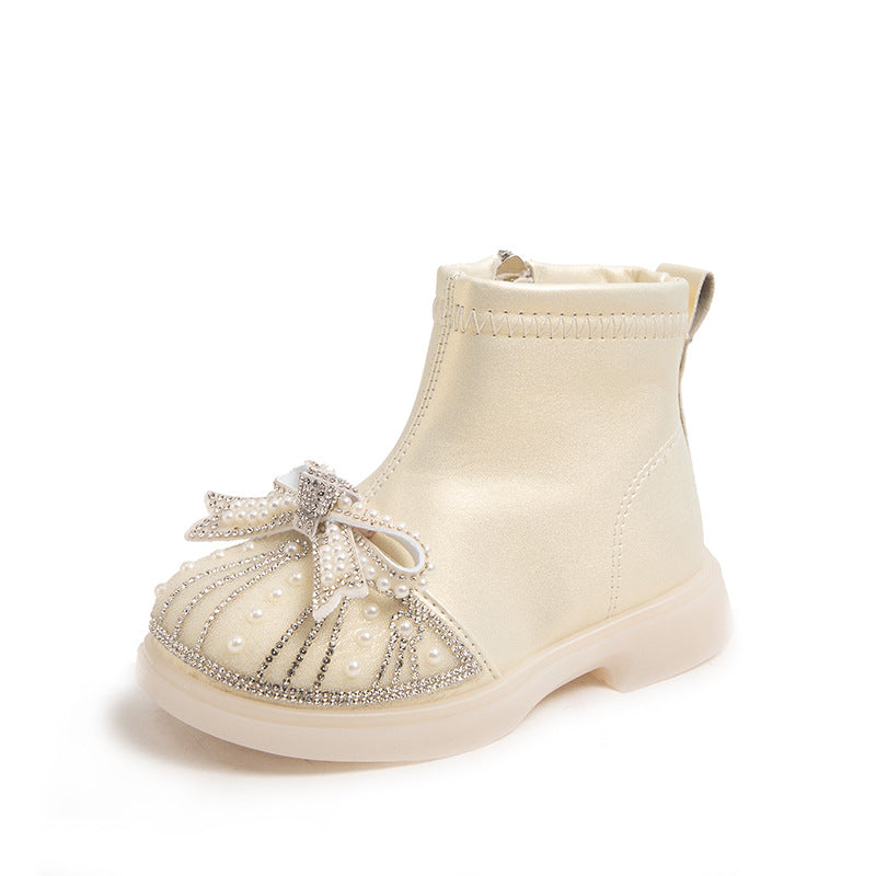 Girls' boots Fall/Winter 2025 new princess shoes Winter children's rhinestones baby girl boots soft-soled Martin boots