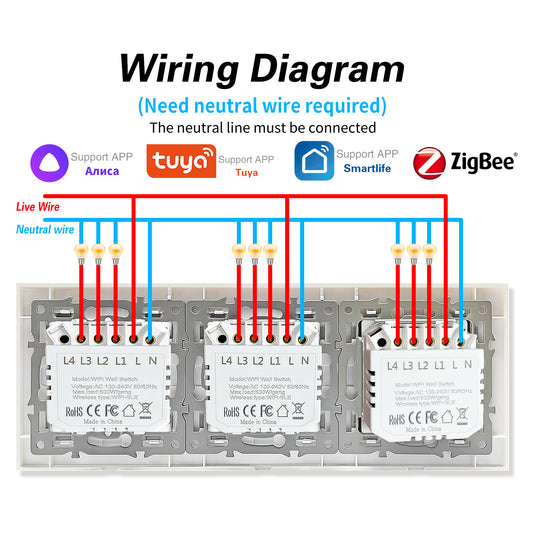 228 type Zigbee switch smart home tuya APP remote axis voice tempered glass switch panel
