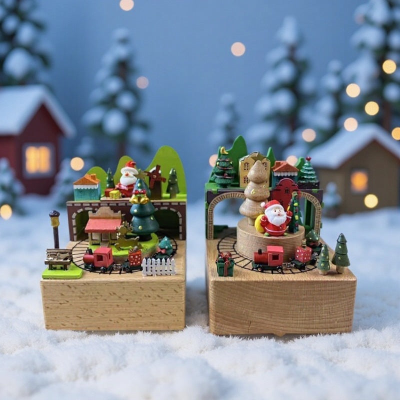 2025 New Christmas Music Box Wooden Crafts Creative Christmas Gift Merry Christmas Clockwork Music Box