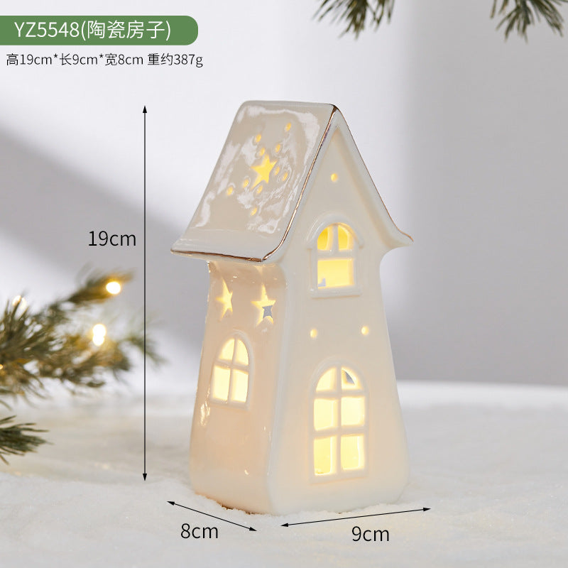 Christmas Ceramic Luminous Christmas Tree Cottage Tabletop Home Ceramic Ornaments Scene Arrangement Props Christmas Gifts