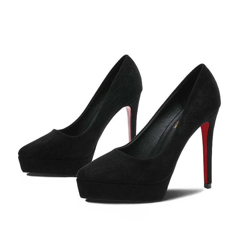 608-2 High Heels Women's Platform Thin Heel Pointed Toe Small Suede Women's Shoes Nightclub Sexy Shoes