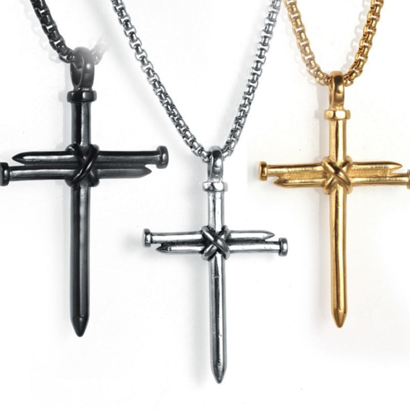 Color Resilient Alloy Casting Steel Nail Cross Pendant for Men and Women Punk Style Personality Men's Necklace Jewelry Wholesale