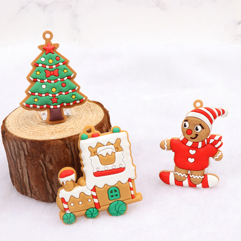 Cross-border hot selling pvc soft rubber Christmas pendant gingerbread man pendant Christmas decoration gift DIY snow scene decoration