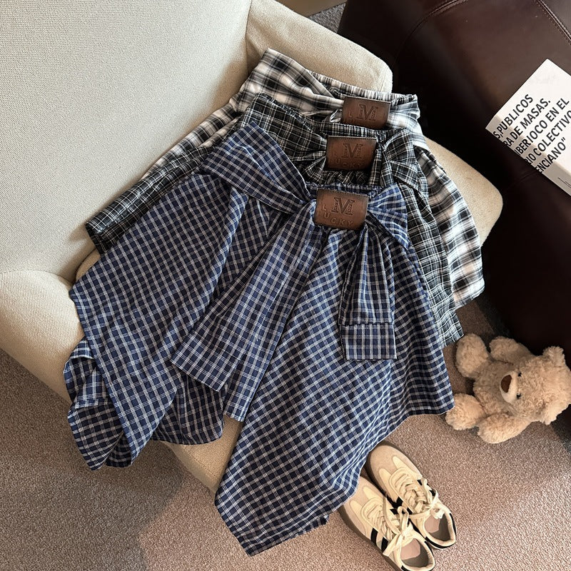 Retro preppy irregular check skirt women's summer new design sense niche strappy a-line skirt
