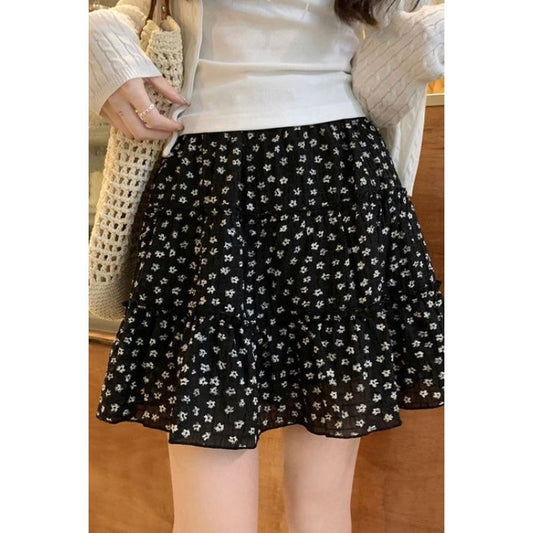 Floral Retro Sweet Skirt Cake 2025 Spring Summer 2025 High Waist Small Man Slim Black Puffy Skirt
