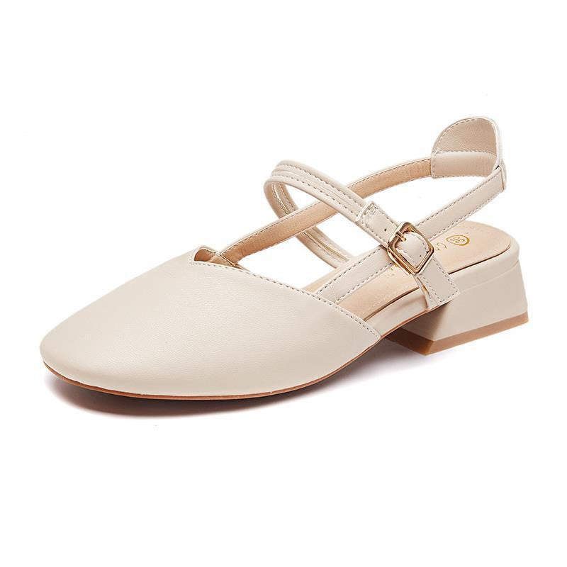 Baotou sandals women's summer heel 2024 new Korean version versatile student fairy style retro block heel strap single shoes