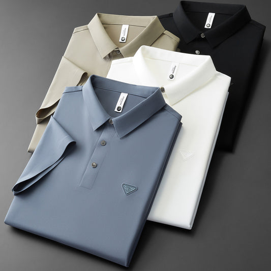 Non-marking laminated short sleeve polo shirt men's business casual summer thin non-iron stretch men's t-shirt high-quality