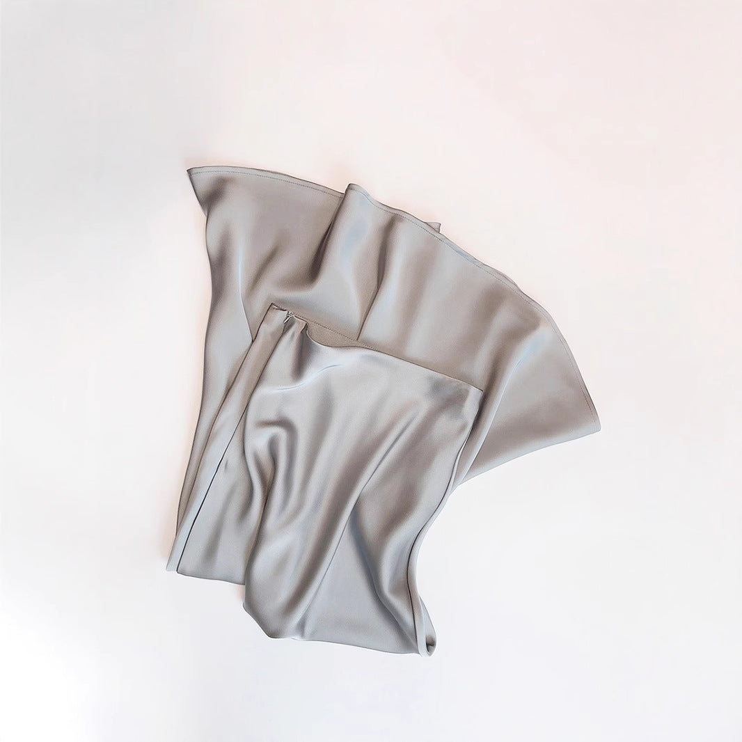 French temperament, acetate satin, draped skirt, women's spring and summer, high-waisted hip skirt, mermaid skirt, long skirt, A-line skirt