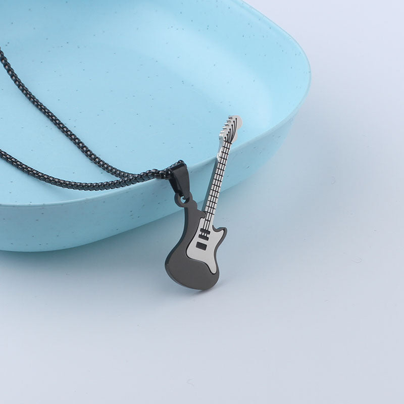 Guitar necklace men's hip hop titanium steel pendant men's and women's rock 'n' roll personality jewelry pendant sweater chain stainless steel jewelry