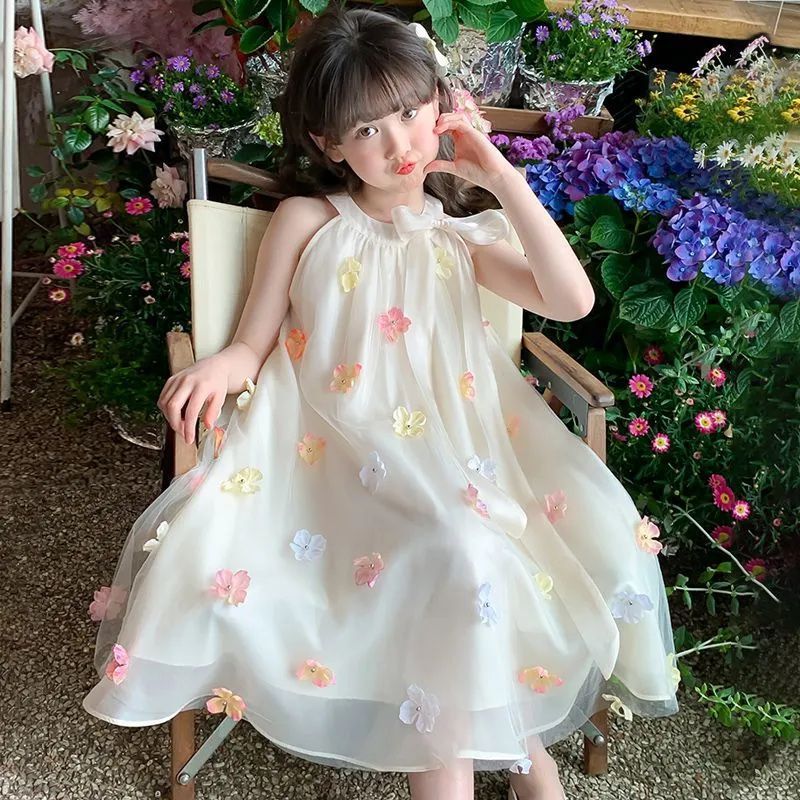 Girls Skirt Summer Style 2025 New Foreign Style Children's Clothes Girls Summer Mesh Vest Skirt Children's Summer Dress