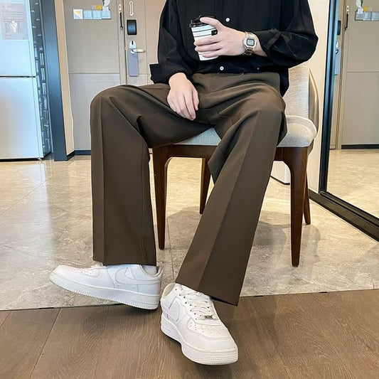 Large size draped ice silk straight leg trousers, men's summer sports, loose mopping, quick-drying, thin casual trousers, handsome