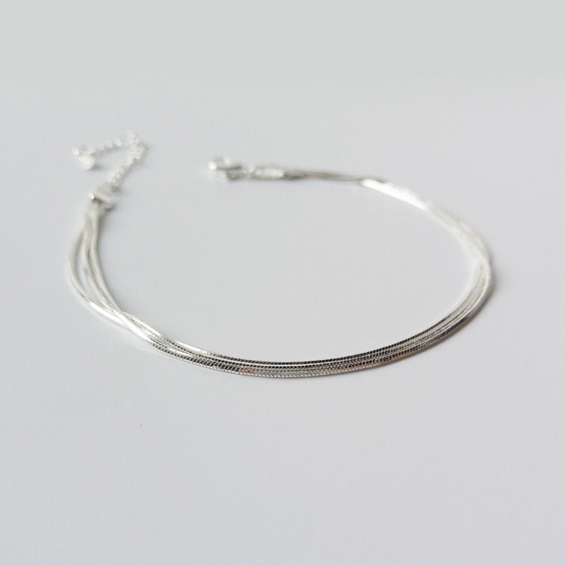 925 silver snake bone bracelet ankle chain men's and women's fashion couple personality ins temperament bracelet simple three-layer ankle chain