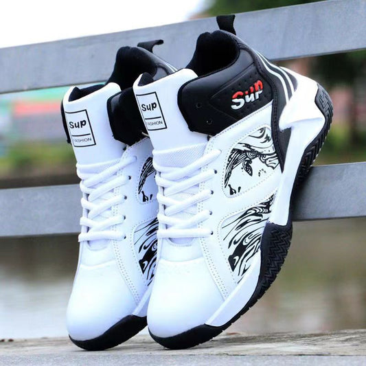 Foreign trade factory wholesale autumn and winter PU leather men's shoes basketball shoes sneakers lace-up korean fashion cross-border men's shoes