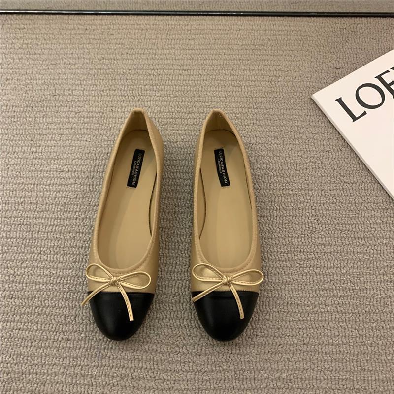 Flat French Small Fragrance Single Shoes Women's Shoes Spring 2025 Pink Ballerina Bow Granny Shoes Scoop Shoes