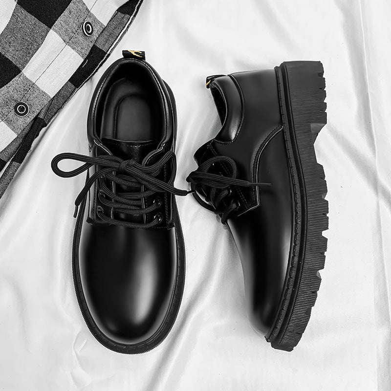 Autumn new leather shoes men's casual derby shoes formal business wedding groom feet wide head Hong Kong style suit trendy shoes