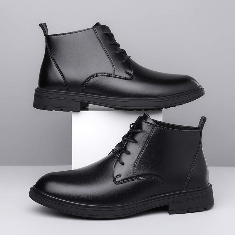Vintage wide last toe tie denim style trend boys martin boots long tube insulation anti-slip rubber sole 45-48