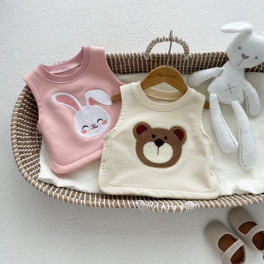 2025 baby autumn winter children's cute cartoon plush vest vest newborn boys and girls baby warm top