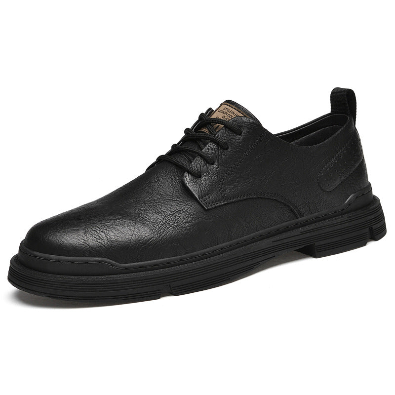 European Station Men's Leather Shoes Lace-up Casual Shoes Korean Version Versatile Black Leather Shoes New Men's Outdoor Shoes Spring 2022